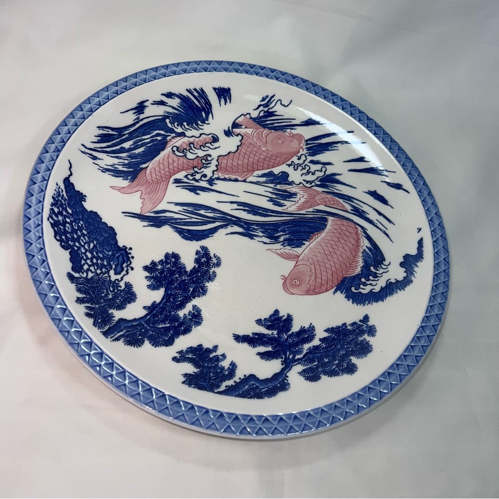 Blue and White Decorative Plate with Fish Design - Picture 8 of 15
